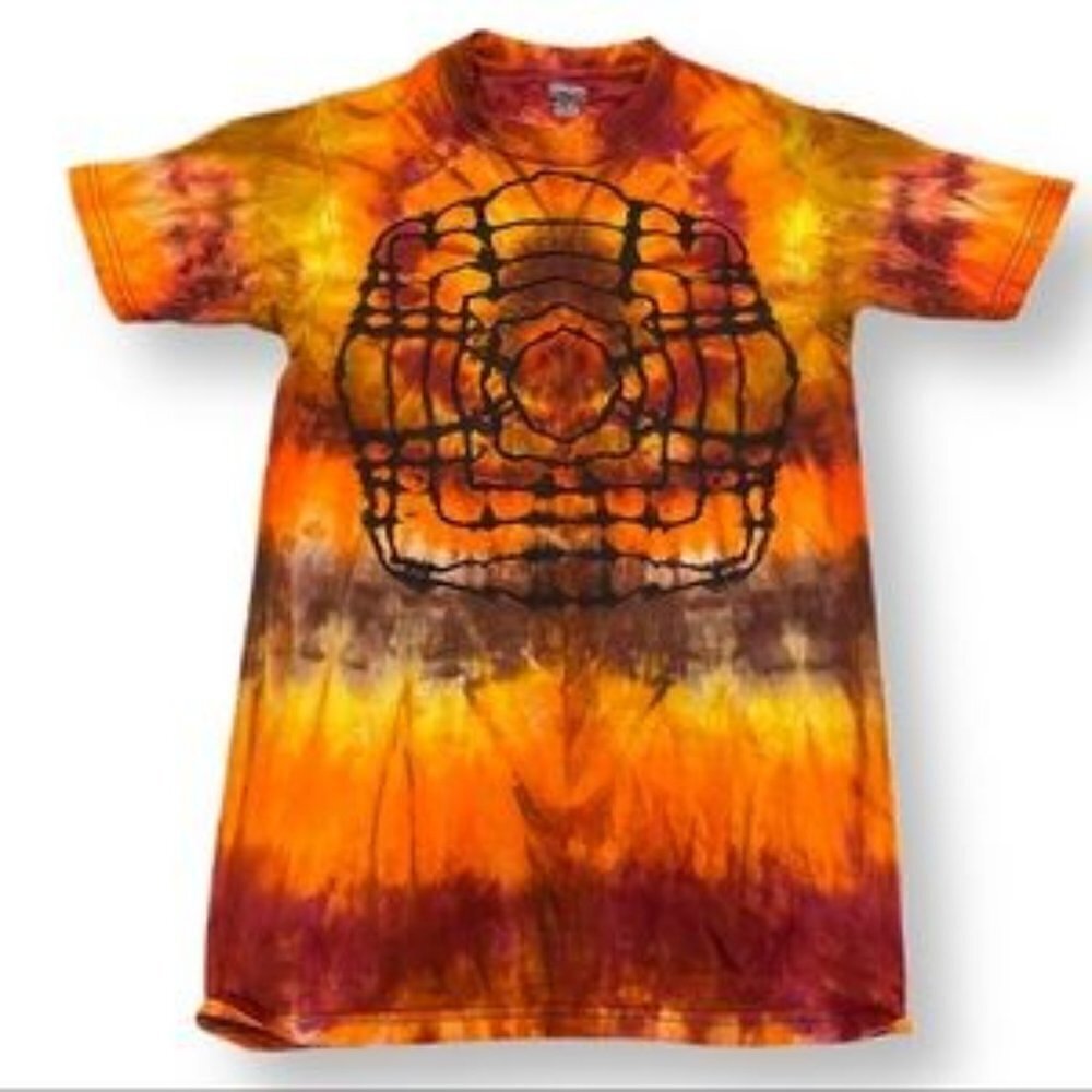 tie dye t-shirt mandala spider web orange brown gold fall unisex s short sleeve
